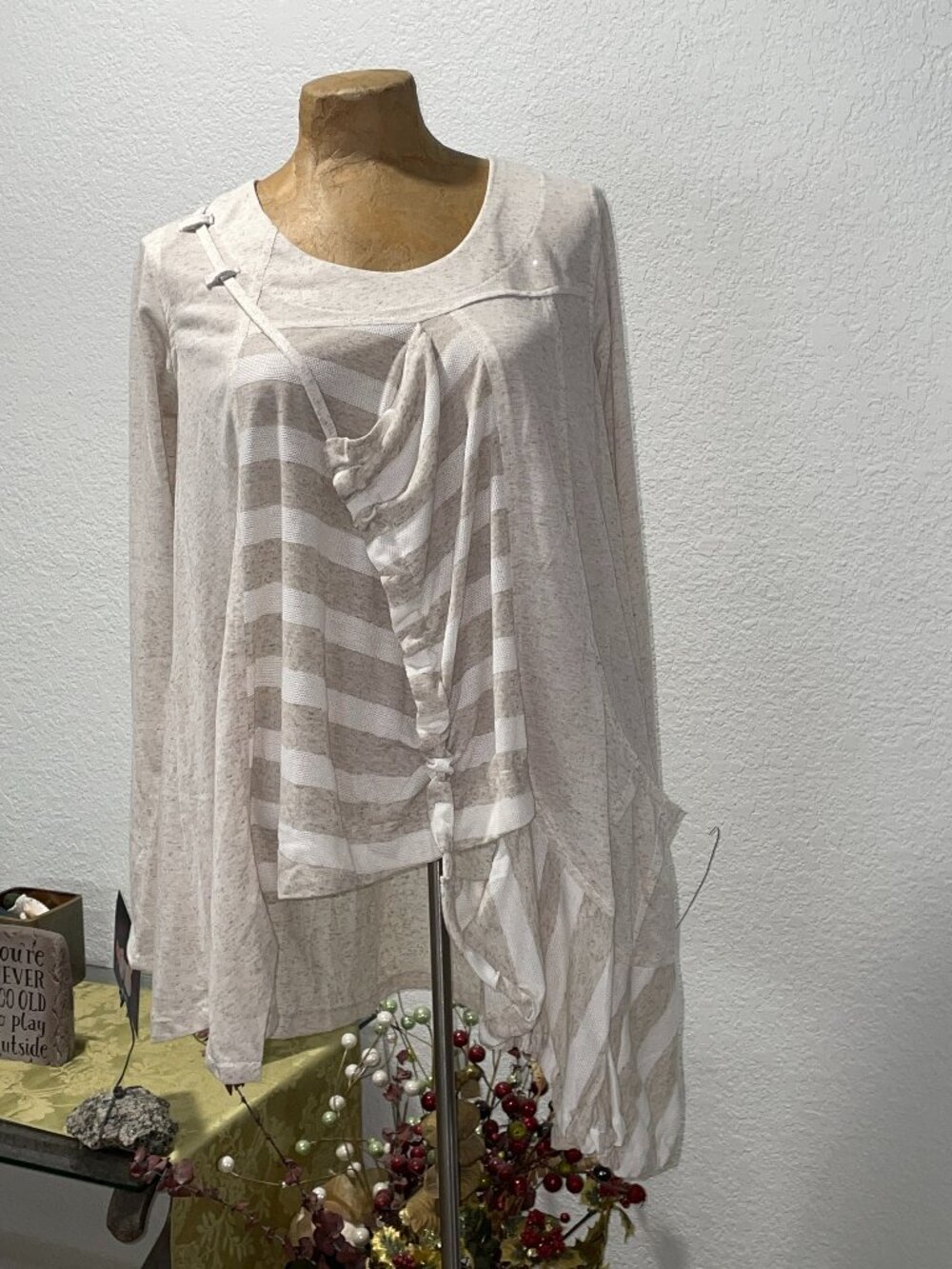 NWT Funky Tan Striped Asymmetrical Top KEKOO sz 2  M